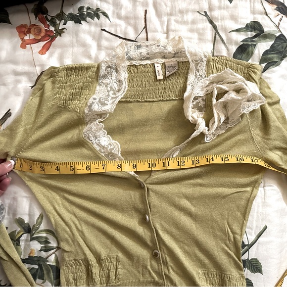 Anthropologie Moth Sweater S Smocked Lace Bow Rayon Wool Y2K vinta… - Picture 11 of 11